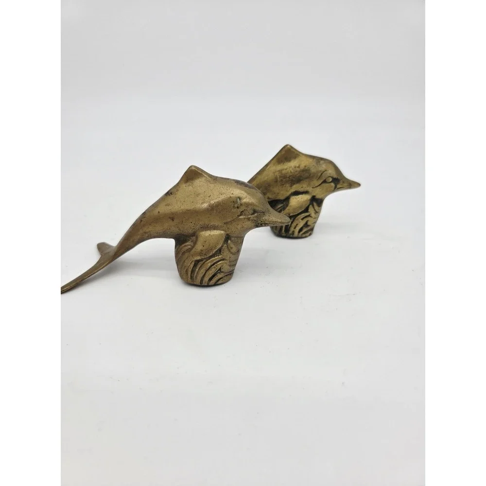 Vintage Brass‎ Dolphin Paperweight Figurine Wave Jumping Dolphin 5